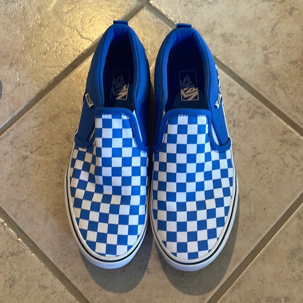 Vans Blue Checkered Slip On Sneakers, Youth Size 5.5